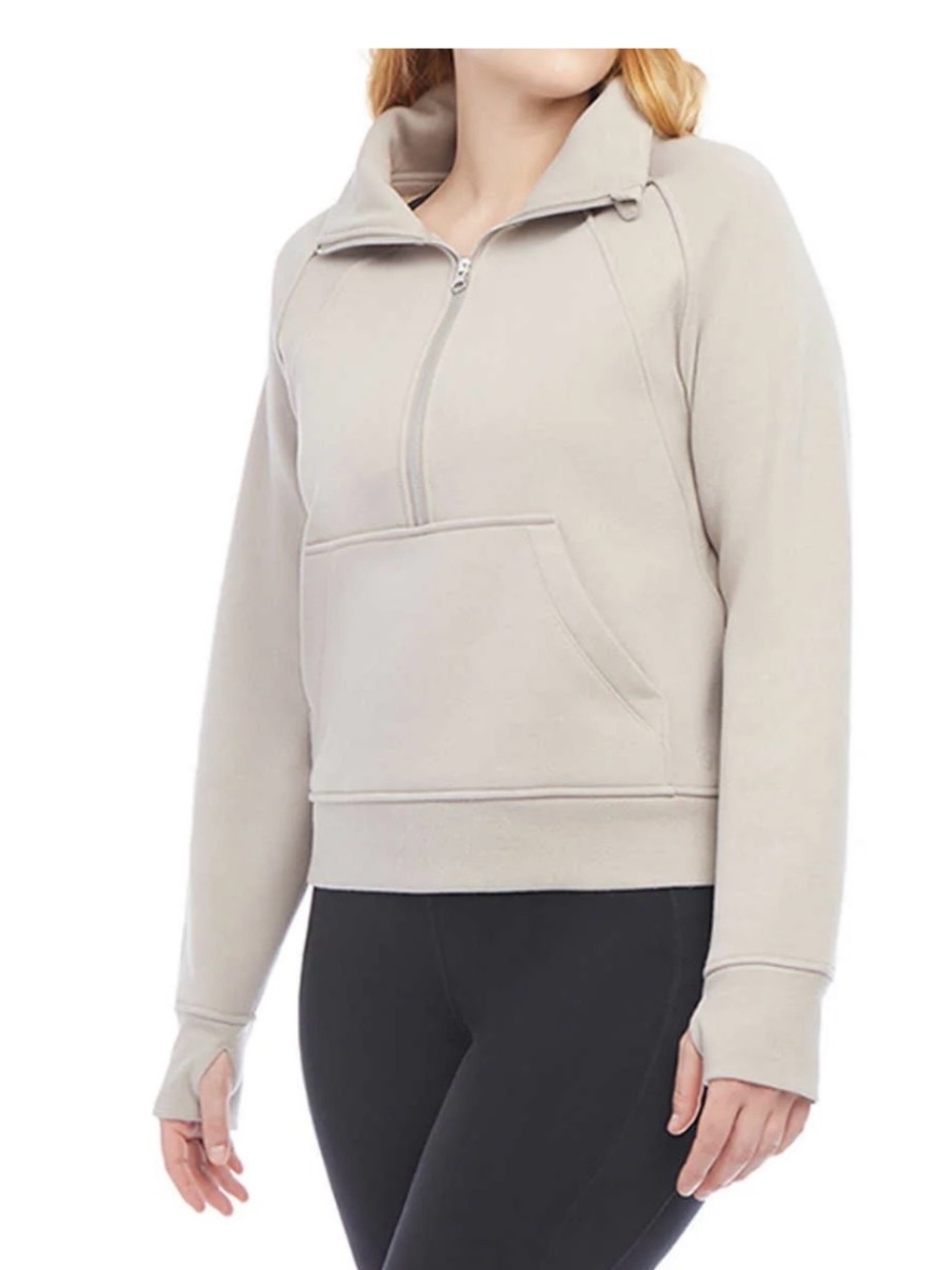 Danskin Women's Half Zip Pullover with Kangaroo Pocket - Tan